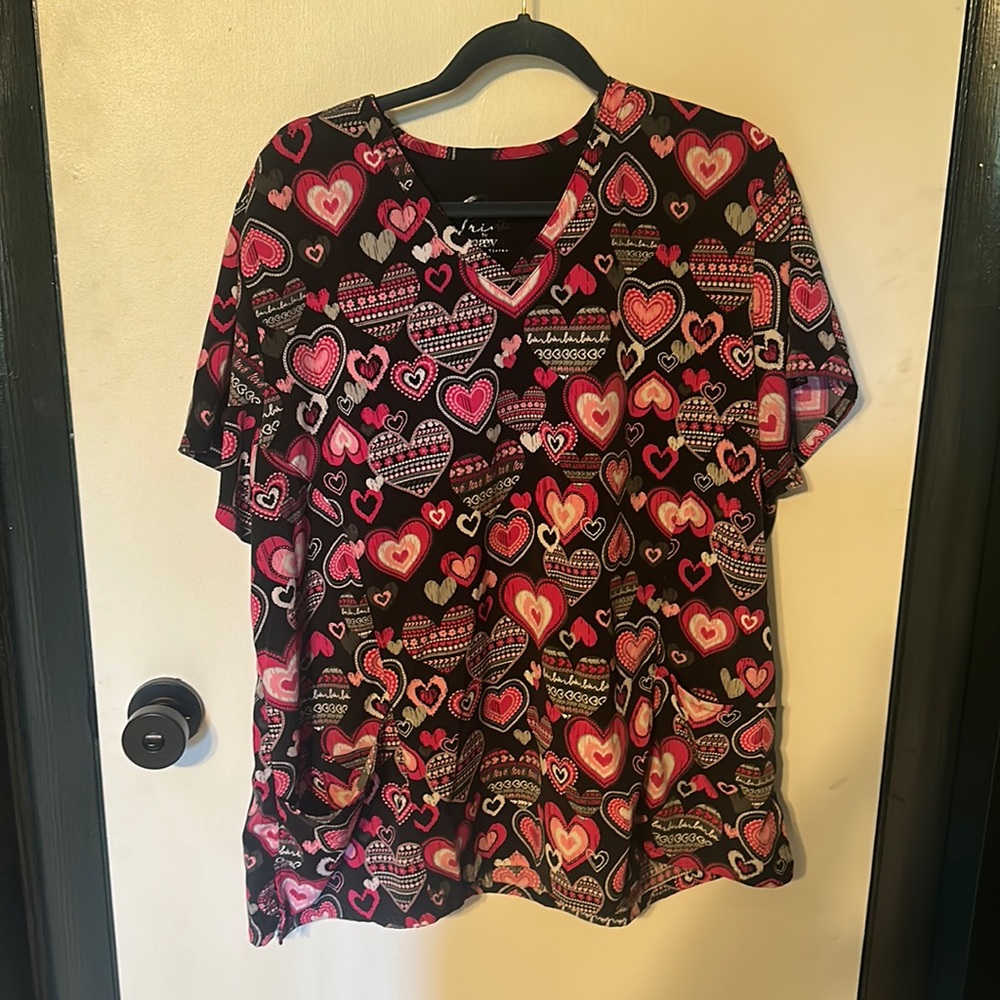 Maevn pink hearts scrub top